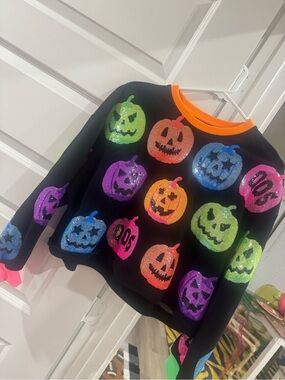 QUEEN OF SPARKLES Black Sequin Pumpkin Crop Top - Multicolor
